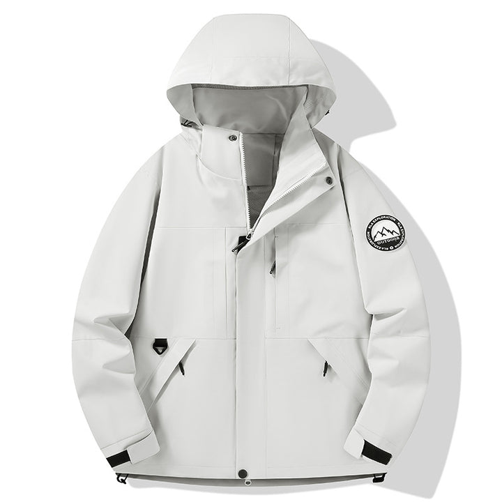 Damen wasserdichte Hardshell-Outdoorjacke mit Kapuze und Multifunktionstaschen Drune