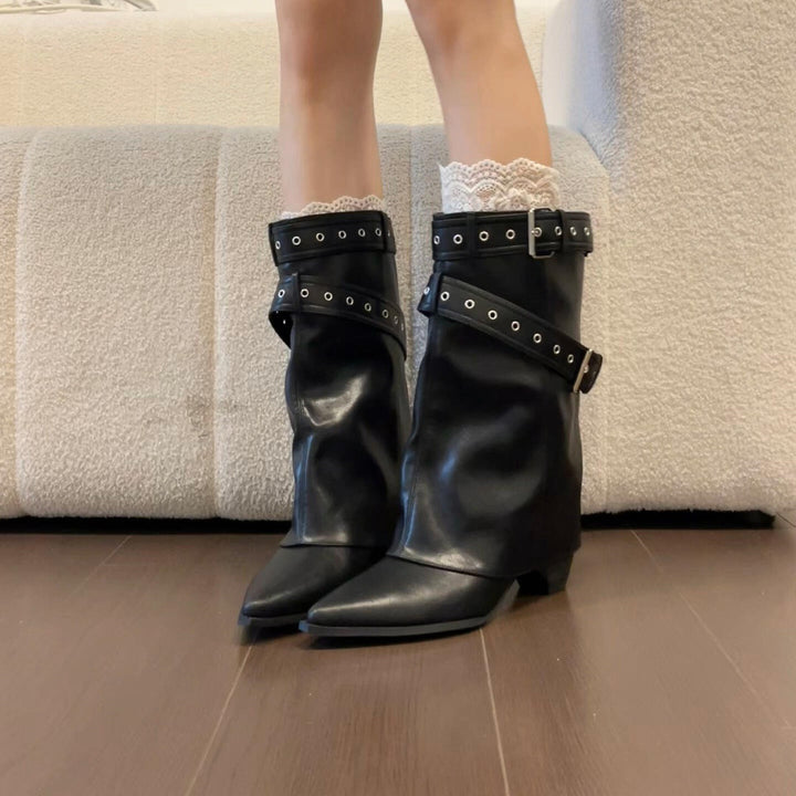 Damen Stilvolle Stiefeletten mit verzierter Riemen-Optik Drune