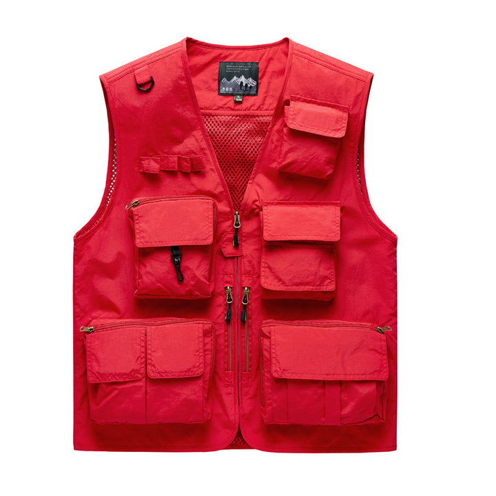 Herren Outdoor-Mehrfachtaschenweste im Anglerstil mit luftiger Mesh‑Rückenpartie und Schnellzugriffstaschen Drune
