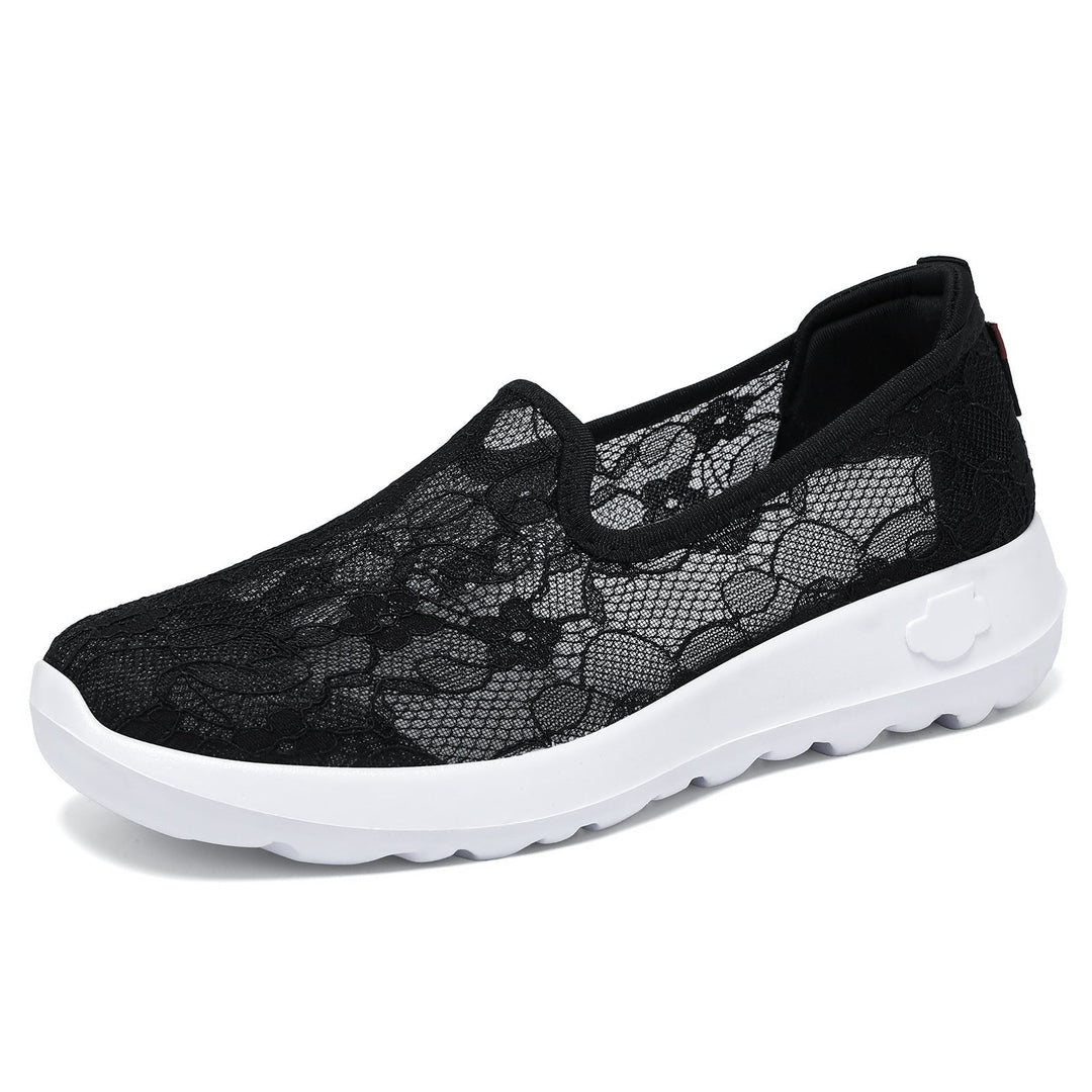 Damen Elegante und bequeme Slip-On Sneakers mit Spitzenoberfläche Drune