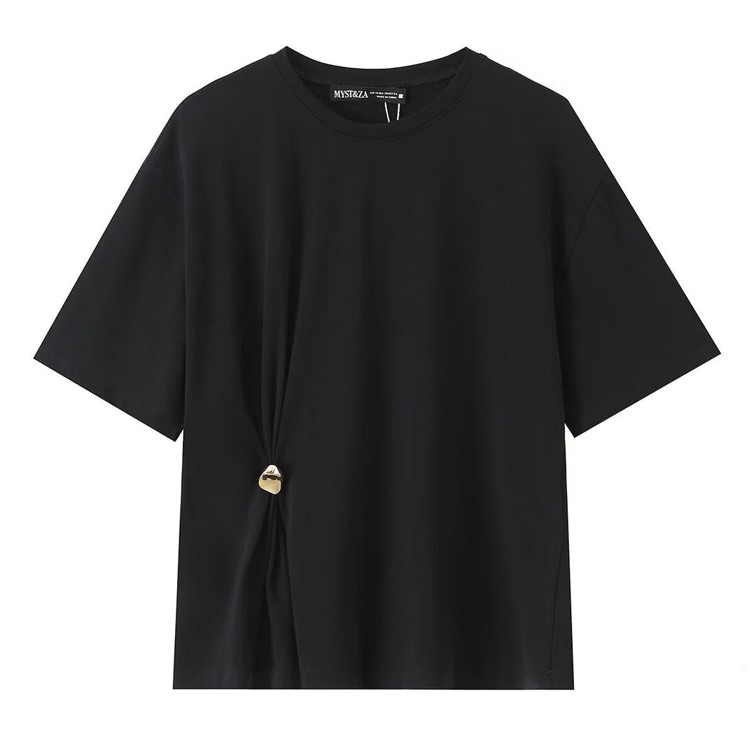 Damen lässiges T-Shirt mit elegantem Knotendetail Drune