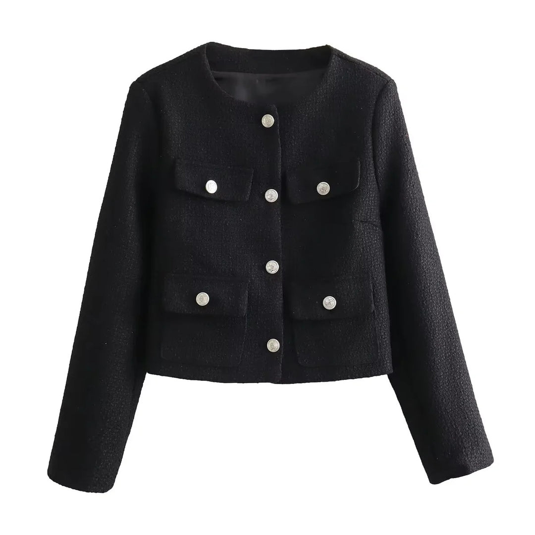 Damen modische Kurzjacke mit zwei praktischen Brusttaschen Drune