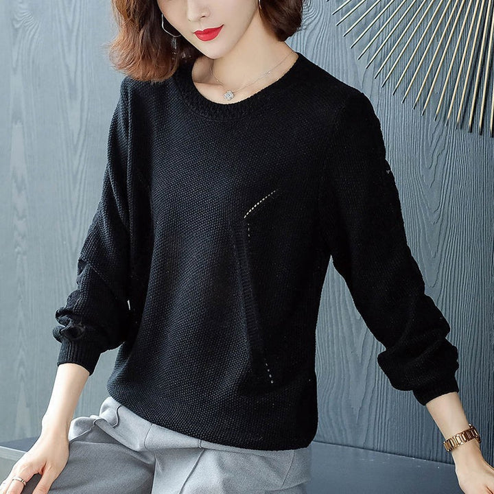 Damen Eleganter Strickpullover mit Lochmuster Drune