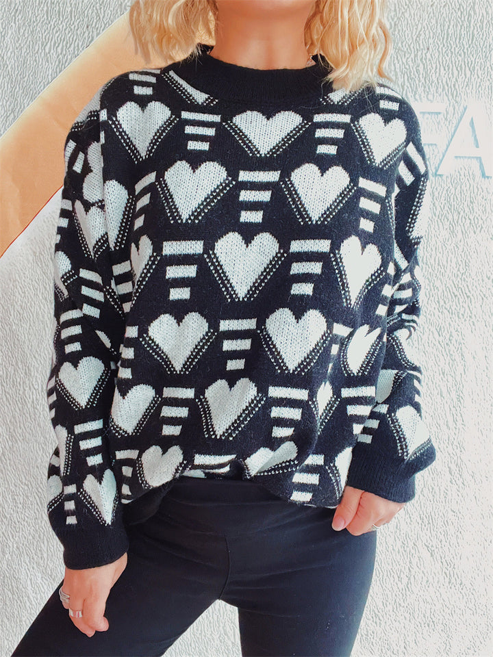 Damen kuscheliger Oversized-Pullover mit herzförmigem Muster Drune