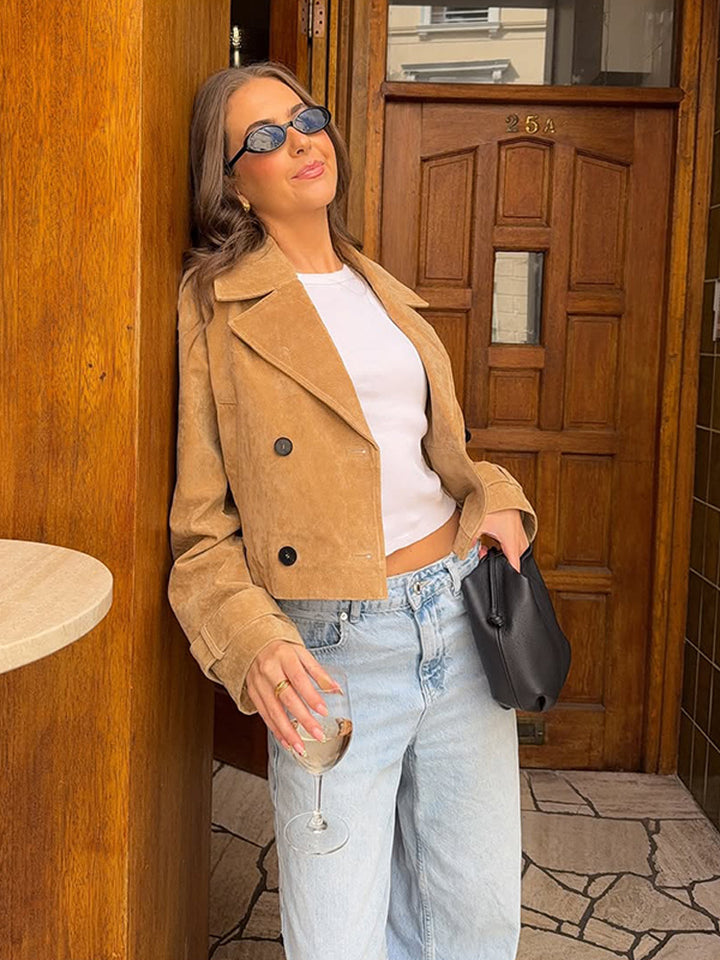 Damen modische Cropped Jacke aus hochwertigem Wildleder Drune
