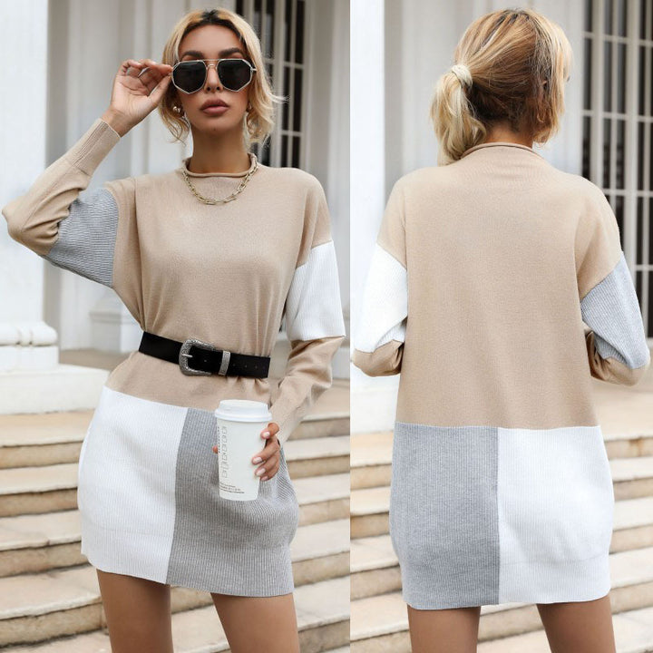 Damen Stilvolles Strickkleid mit Gürtel Drune