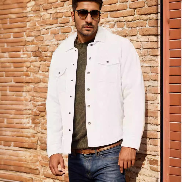 Herren Kord-Worker-Overshirt mit Druckknopfleiste, Pattentaschen und aufgesetzten Eingrifftaschen Drune