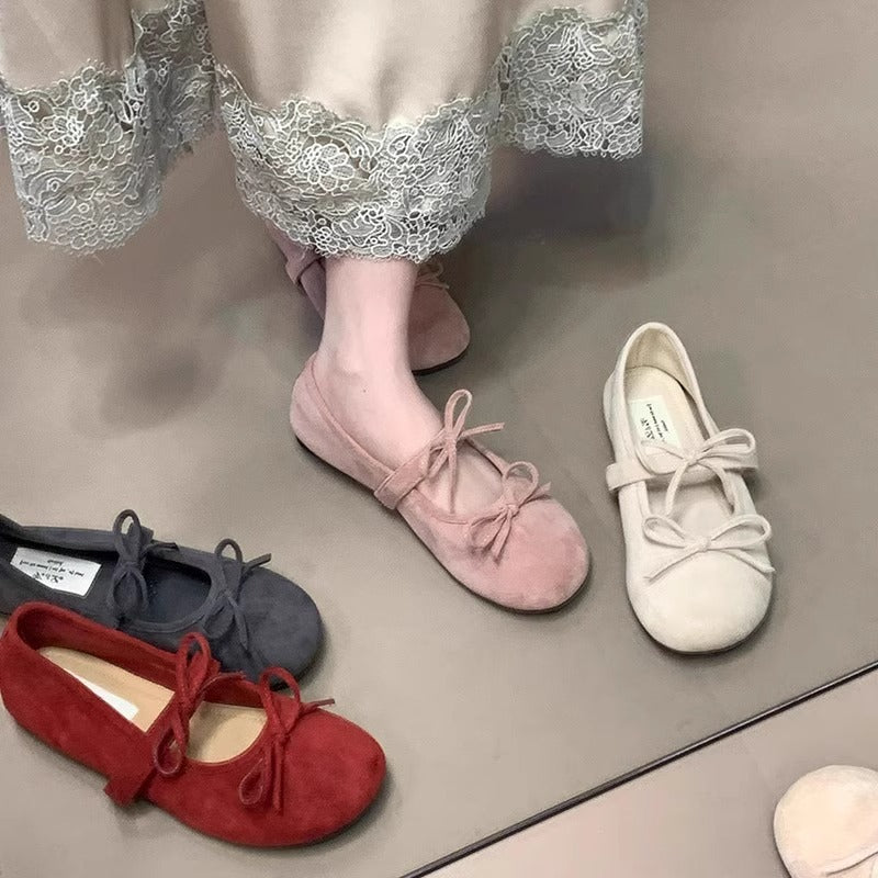 Damen Ballerinas aus weichem Wildleder mit zartem Schleifenverzierung Drune