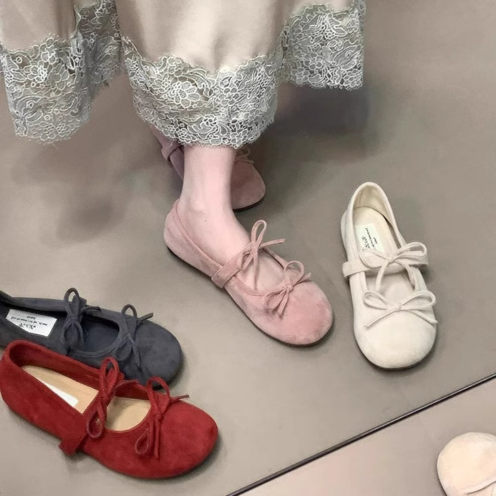 Damen Ballerinas aus weichem Wildleder mit zartem Schleifenverzierung Drune
