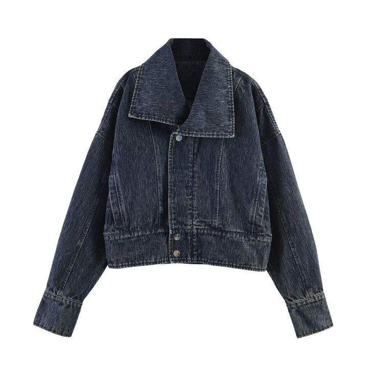 Damen Oversized-Jeansjacke mit großem Schalkragen und Used-Effekt Drune