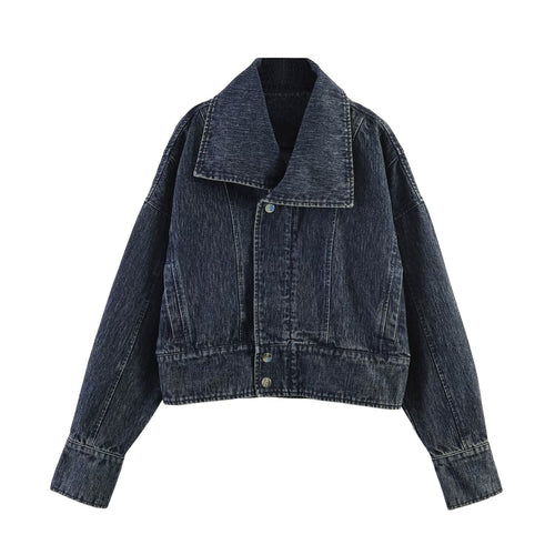 Damen Oversized-Jeansjacke mit großem Schalkragen und Used-Effekt Drune