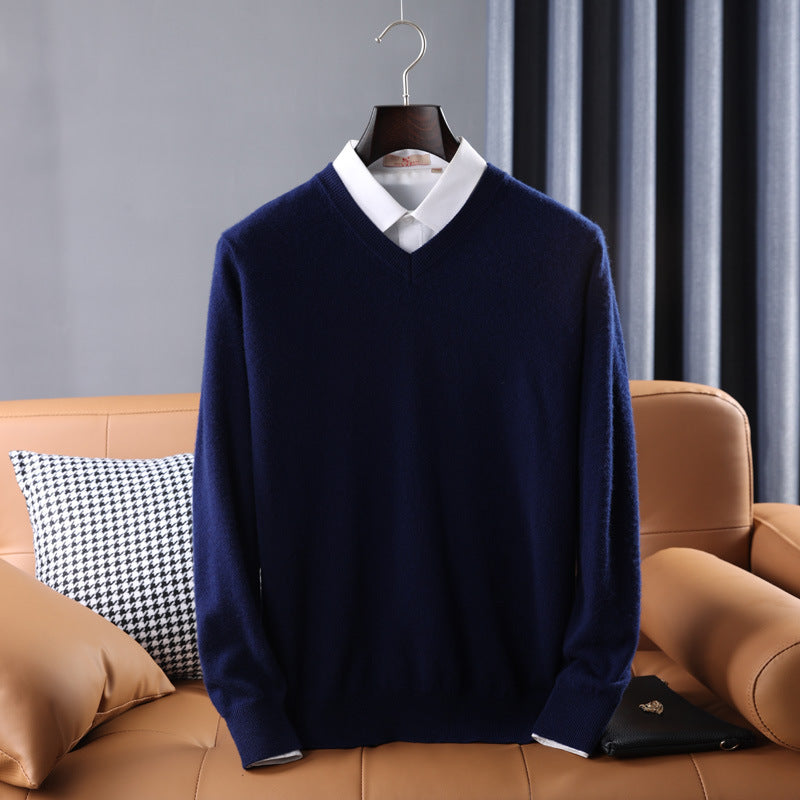 Herren Slim-Fit Rundhalspullover aus feinem Kaschmir-Mix mit dezenter Rippenkante Drune