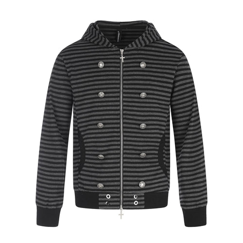 Herren Gestreifte Kapuzenjacke mit Doppelknopf-Optik, Rippenbündchen und Kreuz-Zipper Drune