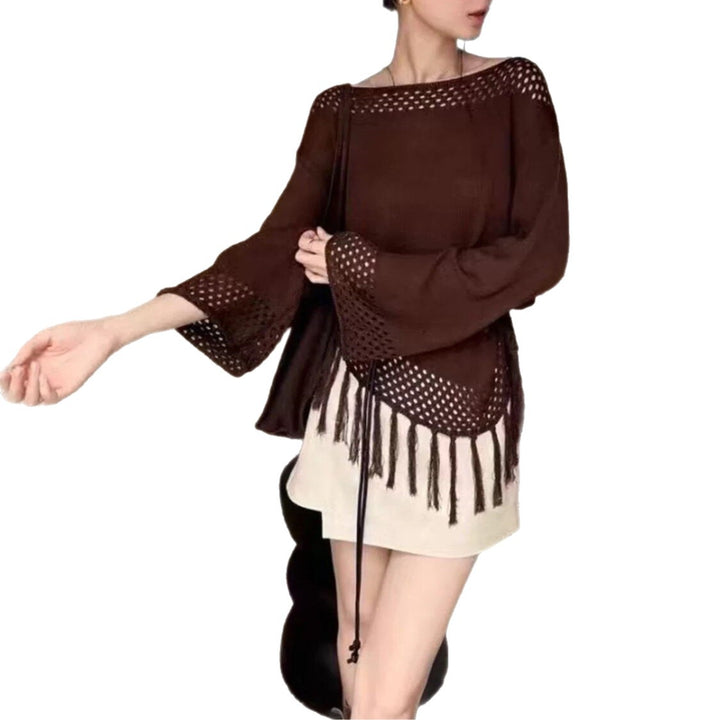 Damen Elegantes und уютное Oberteil mit Fransen Drune