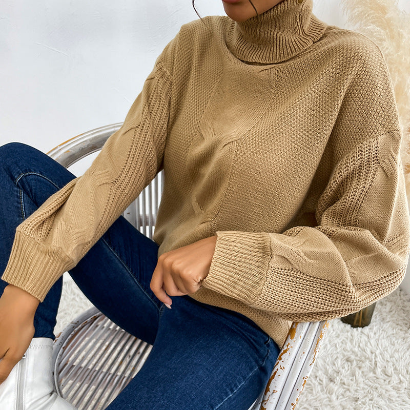 Damen Rollkragenpullover mit Zopfmuster und Oversize-Silhouette Drune