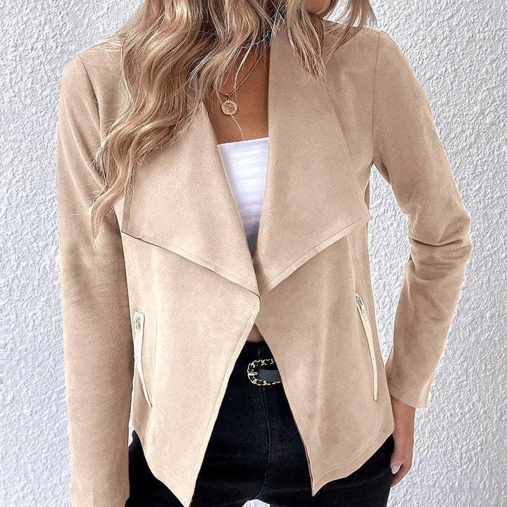 Damen eleganter Kurz-Blazer mit asymmetrischem Schnitt und Reißverschlusstaschen Drune