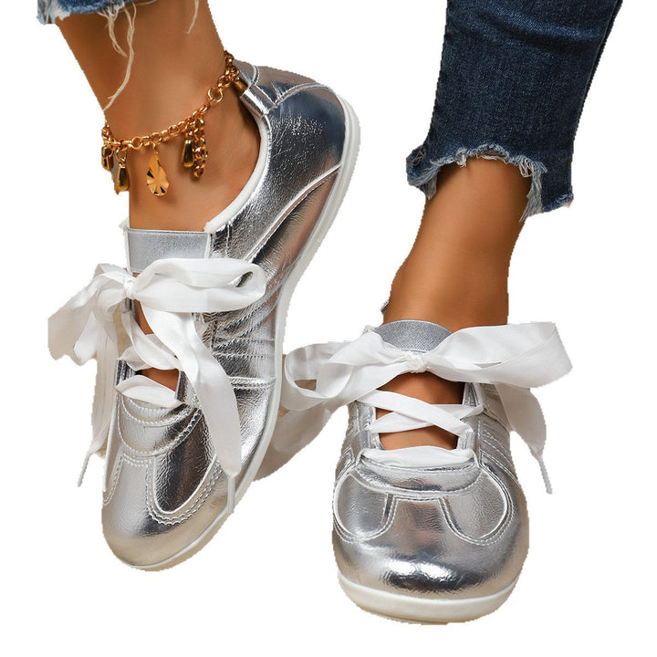 Damen Sportliche Sneaker mit glänzendem Metallic-Obermaterial und bequemer Schnürung Drune