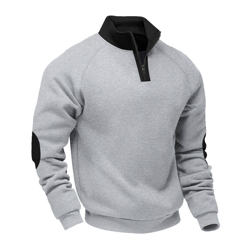 Herren nan Halbzip-Fleecepullover mit Stehkragen Raglanärmeln und Ellenbogenpatches Drune
