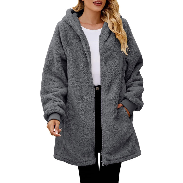 Damen kuschelige Fleecejacke mit Kapuze und Reißverschluss Drune