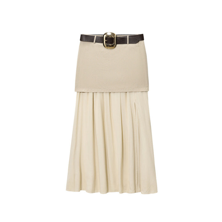 Damen Maxi-Rock mit Taillengürtel und Faltenwurf Drune