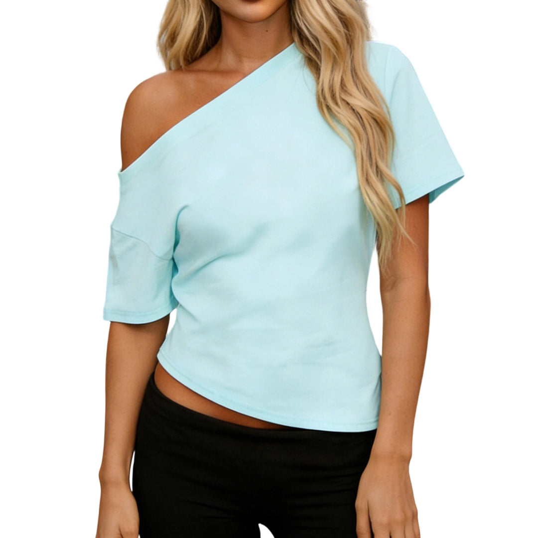 Damen asymmetrisches Oberteil mit schulterfreiem Design und kurzen Ärmeln Drune