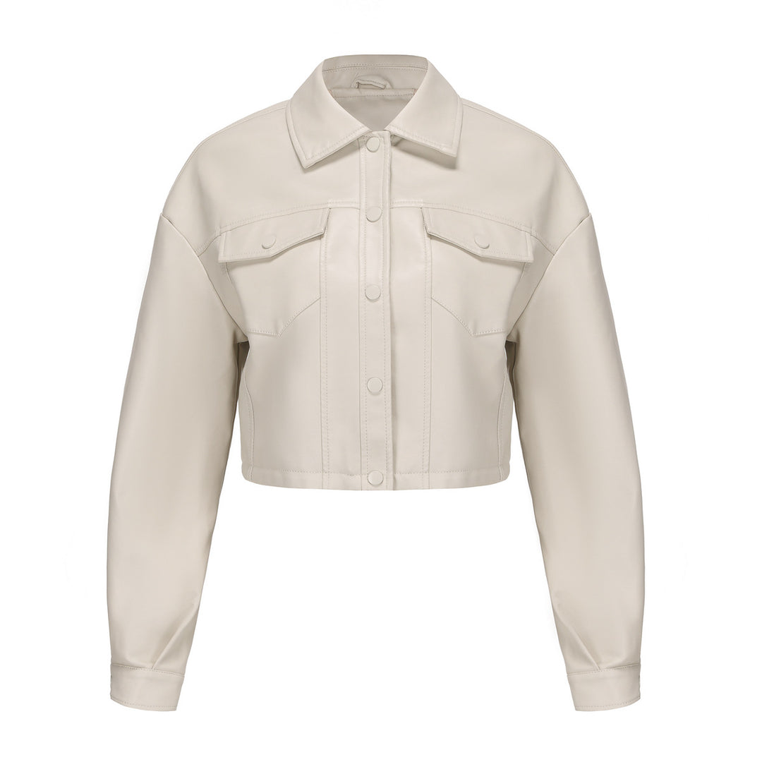 Damen nan kurze Lederjacke im Trucker-Stil mit kastiger Cropped-Passform Drune