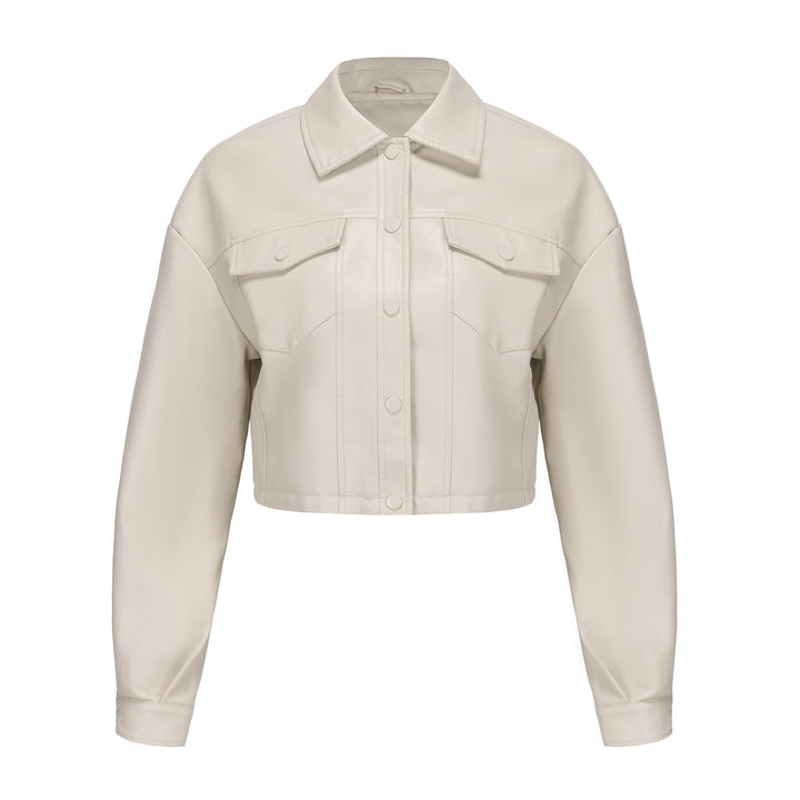 Damen nan kurze Lederjacke im Trucker-Stil mit kastiger Cropped-Passform Drune