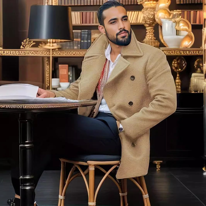 Herren Doppelreihiger Wollmantel mit hohem Stehkragen und taillierter Silhouette Drune