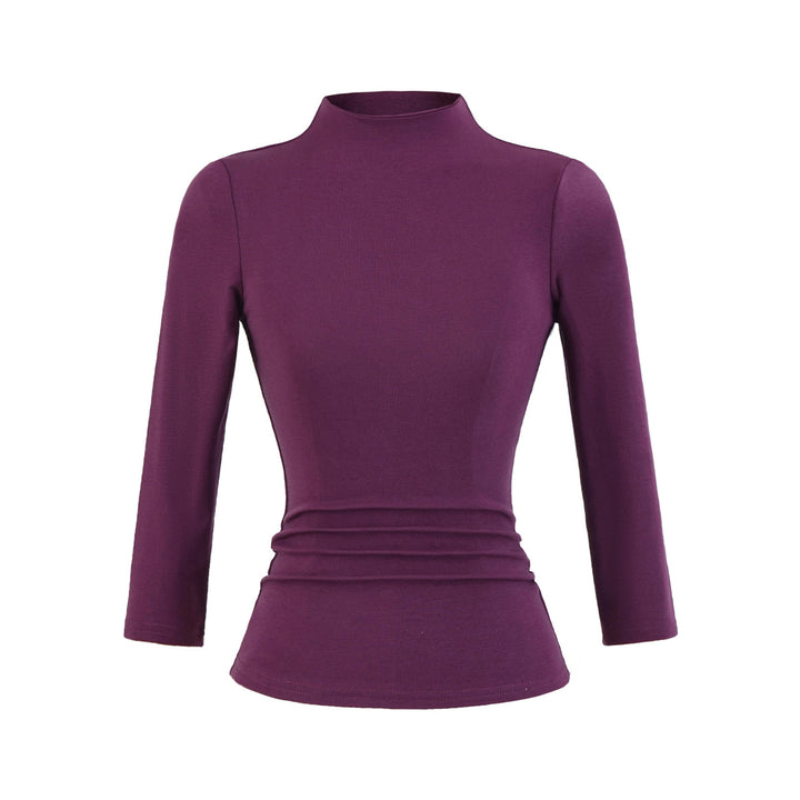 Damen Langarmshirt mit Stehkragen und Raffungsdetails Drune