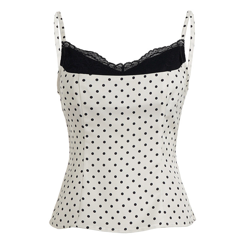 Damen Spaghettiträgertop mit Spitze und elegantem Punktedesign Drune