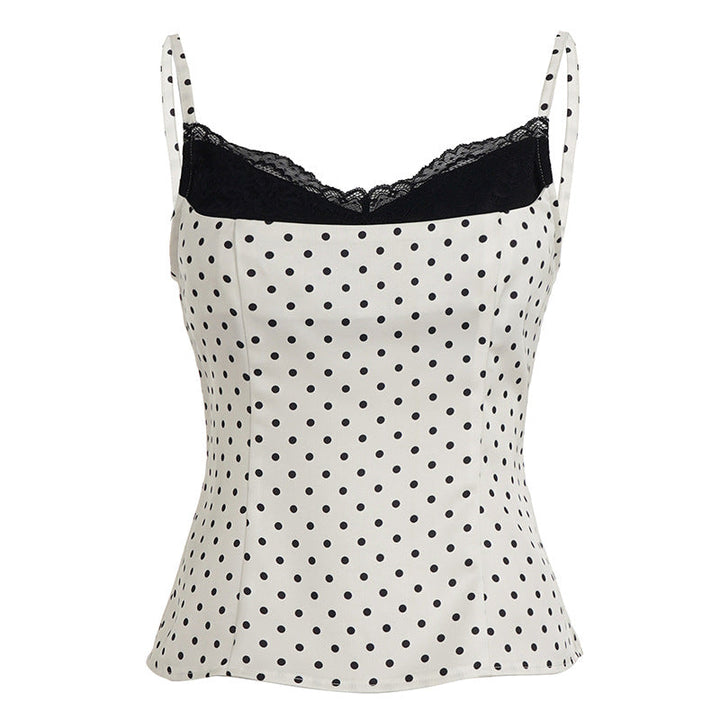 Damen Spaghettiträgertop mit Spitze und elegantem Punktedesign Drune