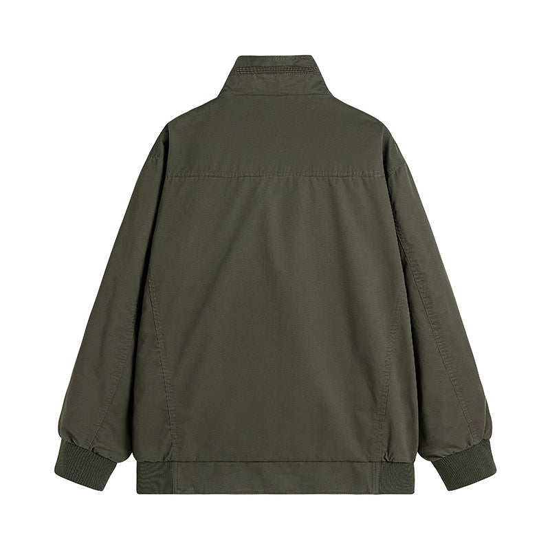 Herren Locker geschnittene Canvas-Überwurfjacke mit Stehkragen und aufgesetzten Pattentaschen Drune