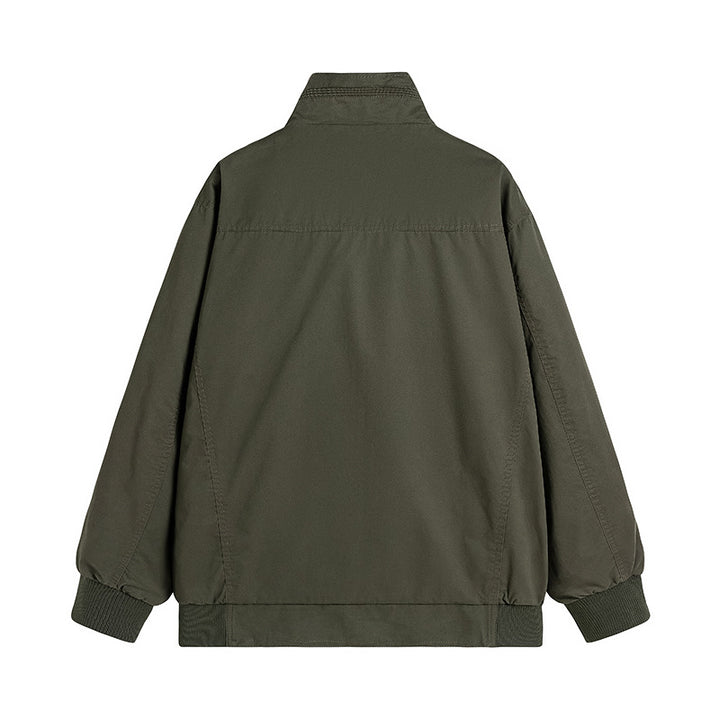 Herren Locker geschnittene Canvas-Überwurfjacke mit Stehkragen und aufgesetzten Pattentaschen Drune
