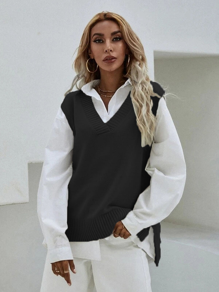 Damen Strick-Überwurf mit V-Ausschnitt und lässigem Design Drune
