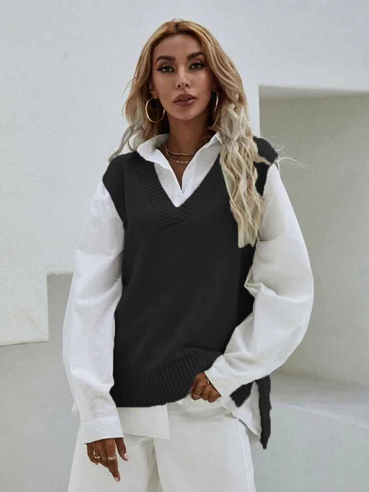 Damen Strick-Überwurf mit V-Ausschnitt und lässigem Design Drune