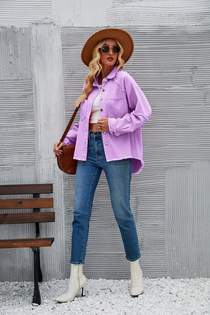 Damen Denimjacke mit lässigem Schnitt und fransigen Details Drune