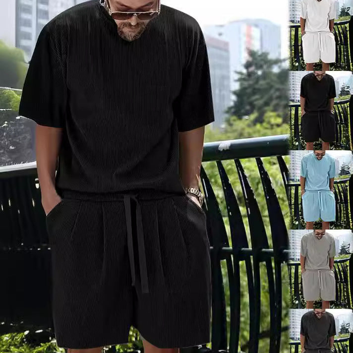 Herren lässiges Freizeitanzug-Set mit atmungsaktiver Textur und elastischem Bund Drune