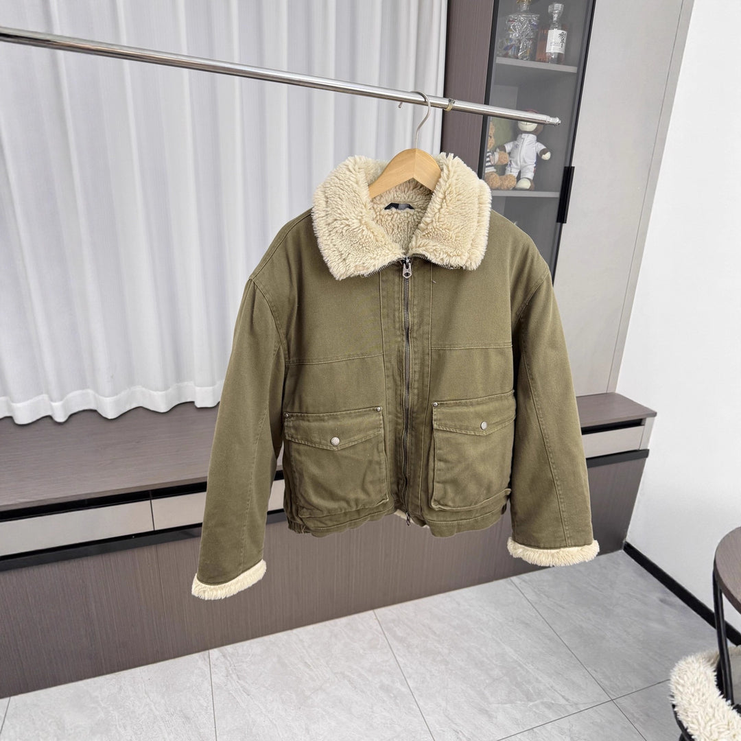 Herren Kurzjacke im Utility‑Stil mit Teddykragen und wattierter Innenfütterung Drune