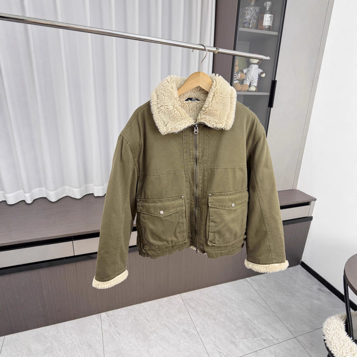 Herren Kurzjacke im Utility‑Stil mit Teddykragen und wattierter Innenfütterung Drune