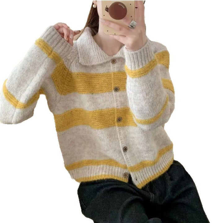 Damen kuschelige Strickjacke mit kontrastierenden Streifen und weich gestricktem Material Drune