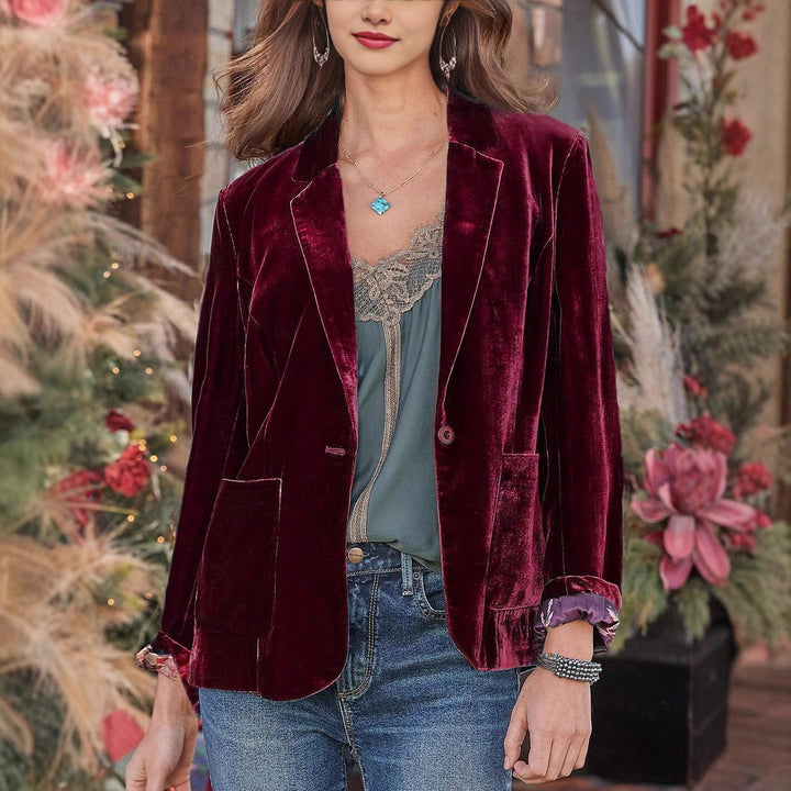 Damen Samt-Blazer mit klassischem Revers und soften Fall Drune