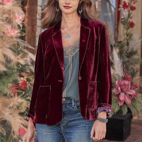 Damen Samt-Blazer mit klassischem Revers und soften Fall Drune