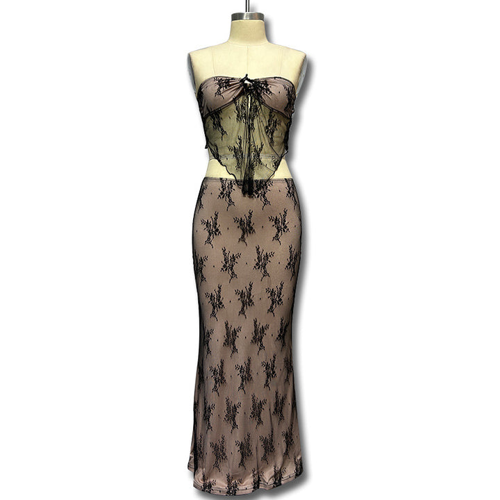 Damen Transparentes Spitzen-Maxikleid Drune