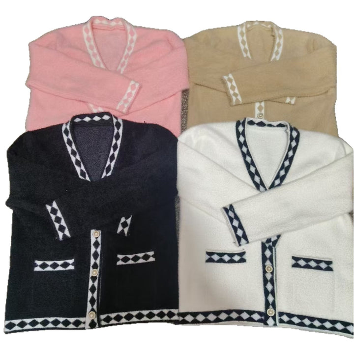 Damen Flauschige Strickjacke mit Dekorativem Muster Drune
