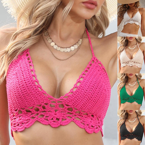 Damen Häkel-Bikini-Oberteil mit tiefem V-Ausschnitt und filigranem Design Drune