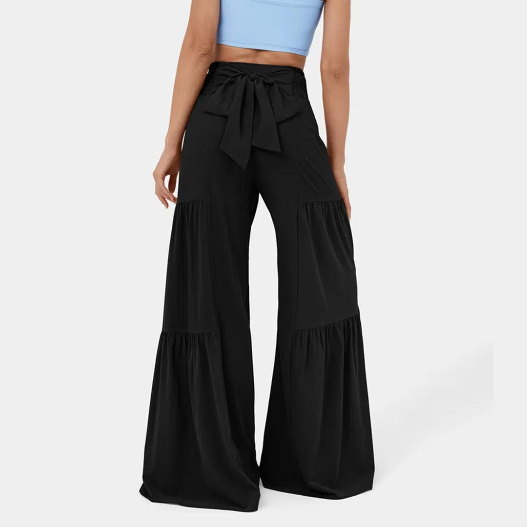 Damen Weit geschnittene Palazzo-Hose mit eleganter Bindegürtel Drune