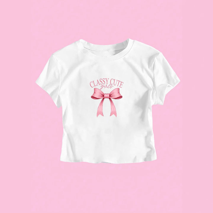 Damen Crop-T-Shirt mit raffiniertem Schleifenaufdruck Drune