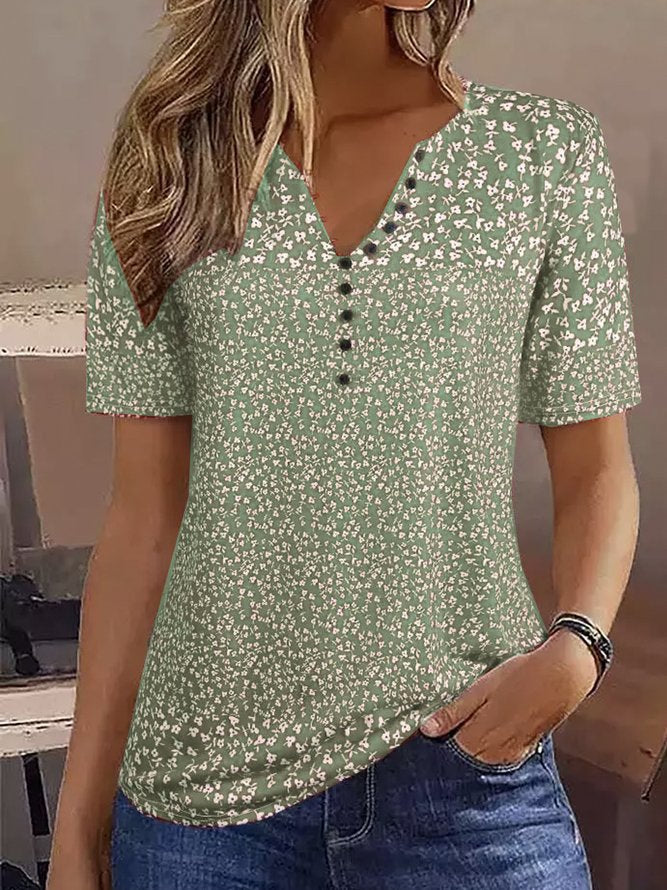 Damen Kurzarmbluse mit floralem Muster Drune