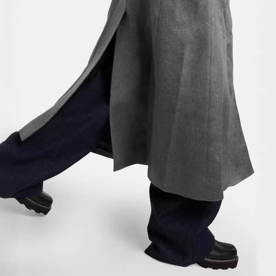 Damen Bodenlanger Zweireihiger Mantel im Vintage-Tailoring mit breitem Schalkragen Drune
