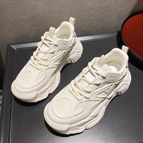 Unisex auffällige Chunky-Sneaker mit atmungsaktivem Mesh-Obermaterial, gepolsterter Fersenkammer und profiliertem Plateau-Absatz Drune
